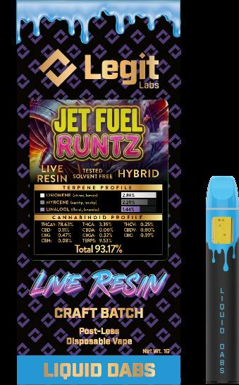 Legit Labs 1g Live Resin Disposable | Jet Fuel Runtz