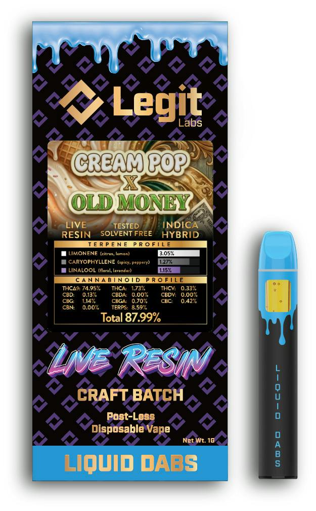 Legit Labs 1g Live Resin Disposable | Cream Pop x Old Money