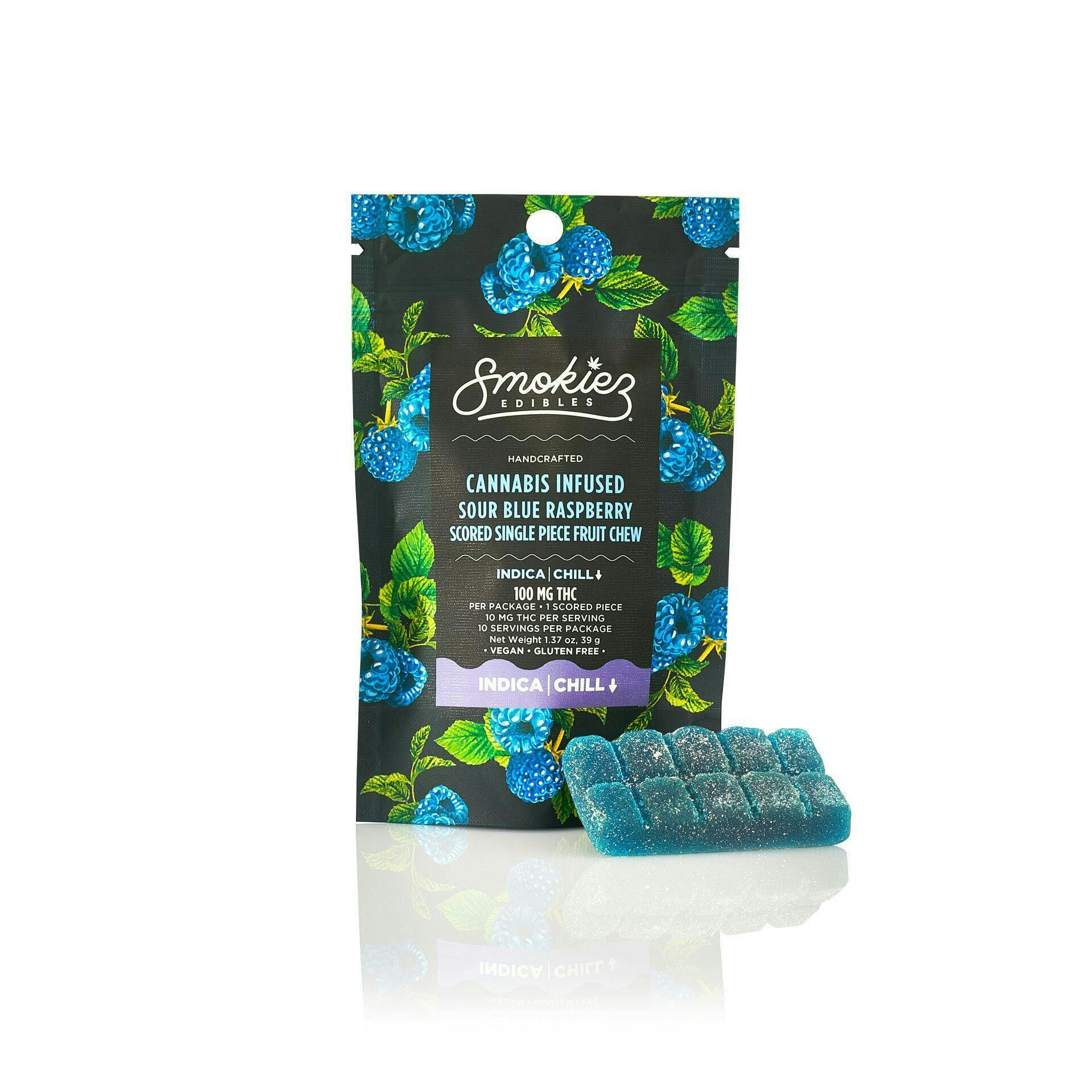 Smokiez- Single Scored Piece - Blue Raspberry (I) 100mg Fruit Chews
