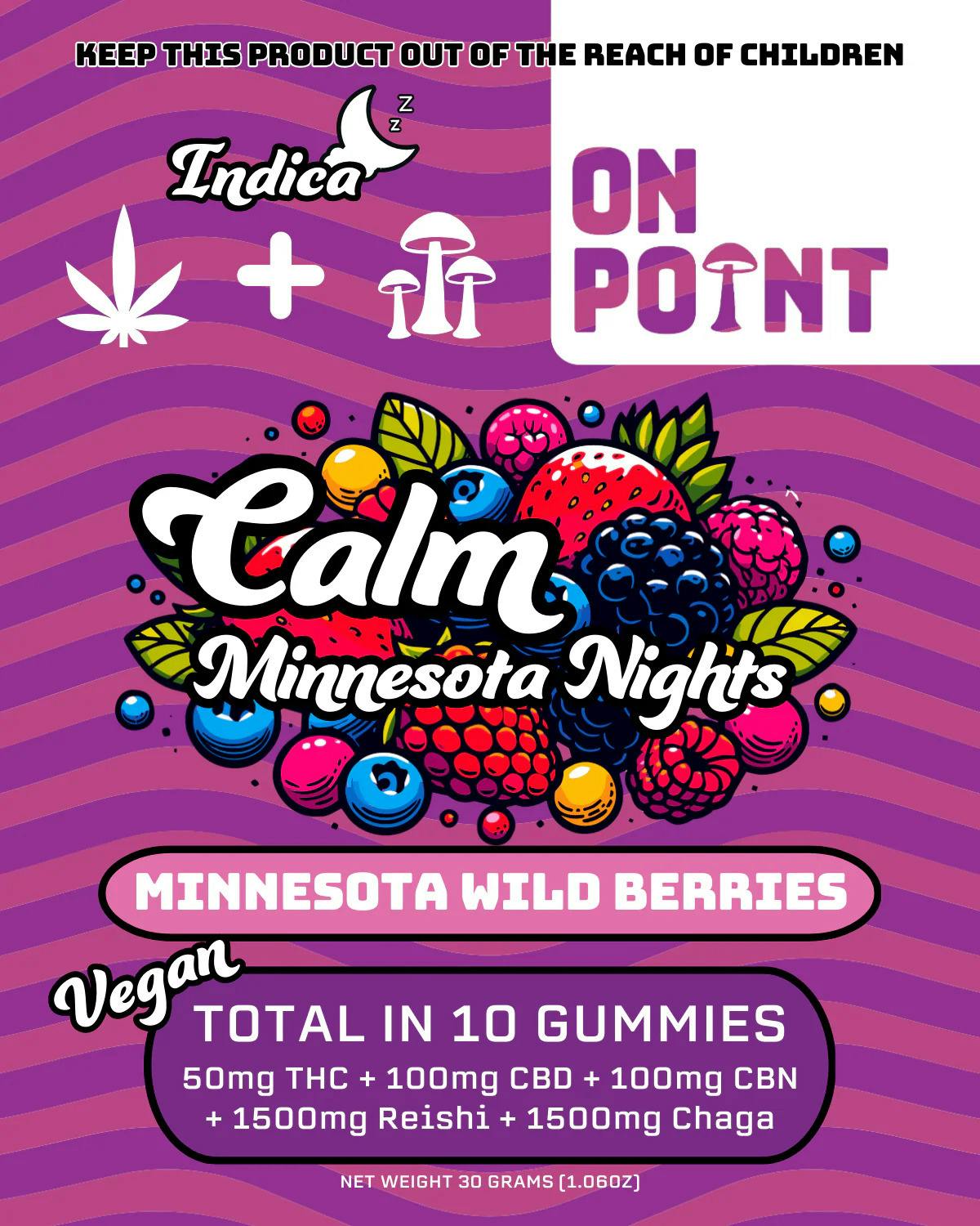 On Point - Gummies - 50mg THC + 100mg CBD + 100mg CBN - Calm - Mixed Berry