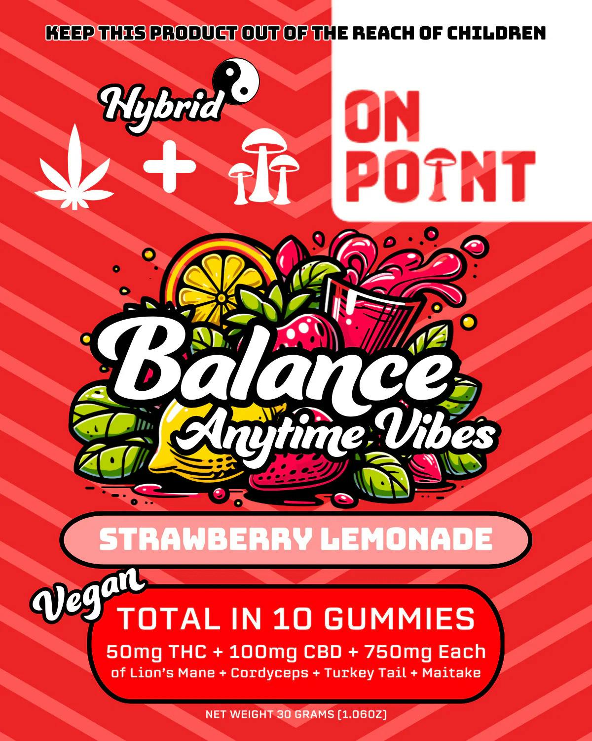 On Point - Gummies - 50mg THC + 250mg CBD - Balance - Strawberry Lemonade