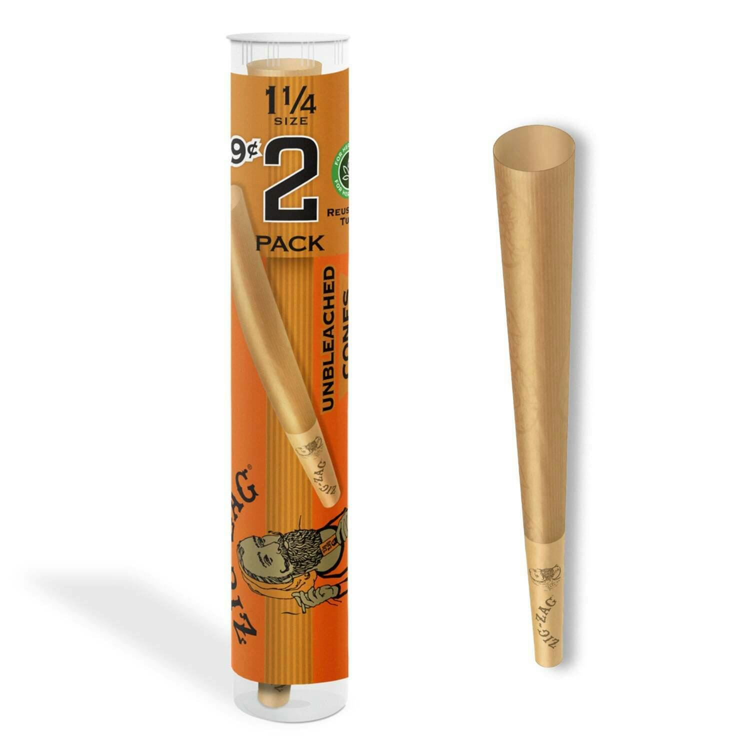 Unbleached Ultra Thin Cones - 1 1/4 [2pk] | Zig-Zag - Pre-Rolled Cones