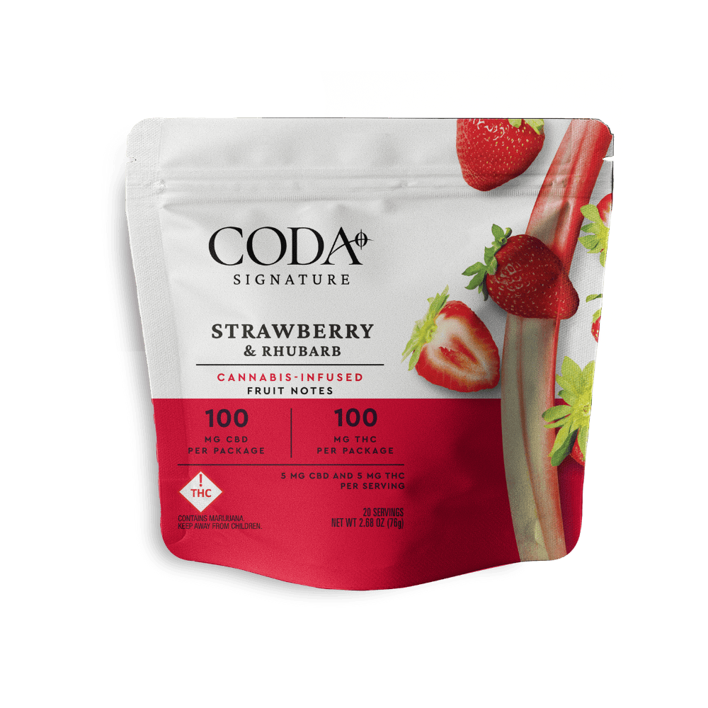 Coda - Strawberry & Rhubarb - Gummies - 100mg CBD :100mg THC