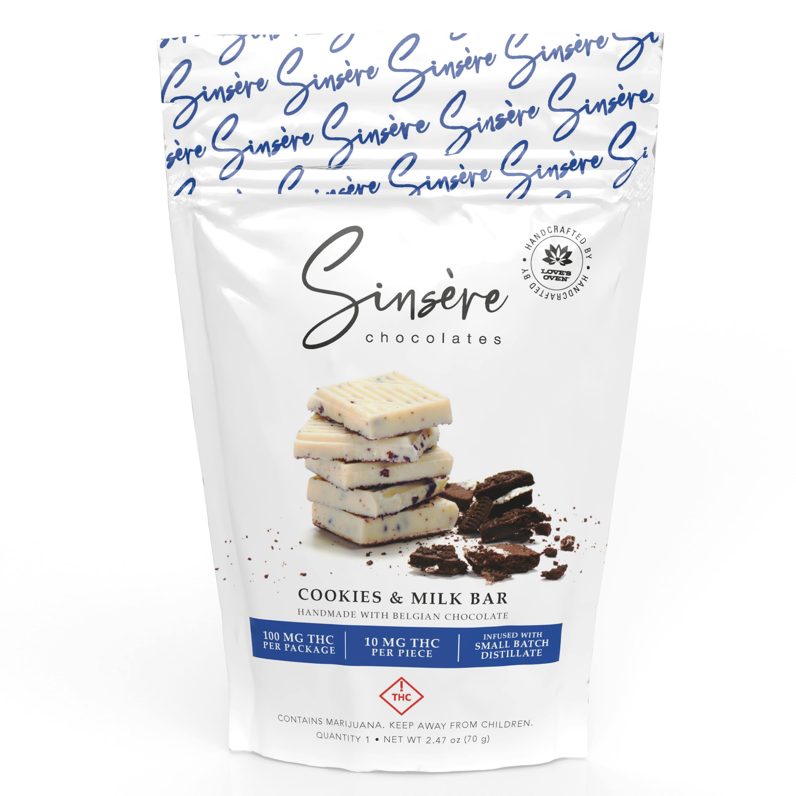 Sinsere Belgian Chocolate Bar Cookies & Milk 100mg