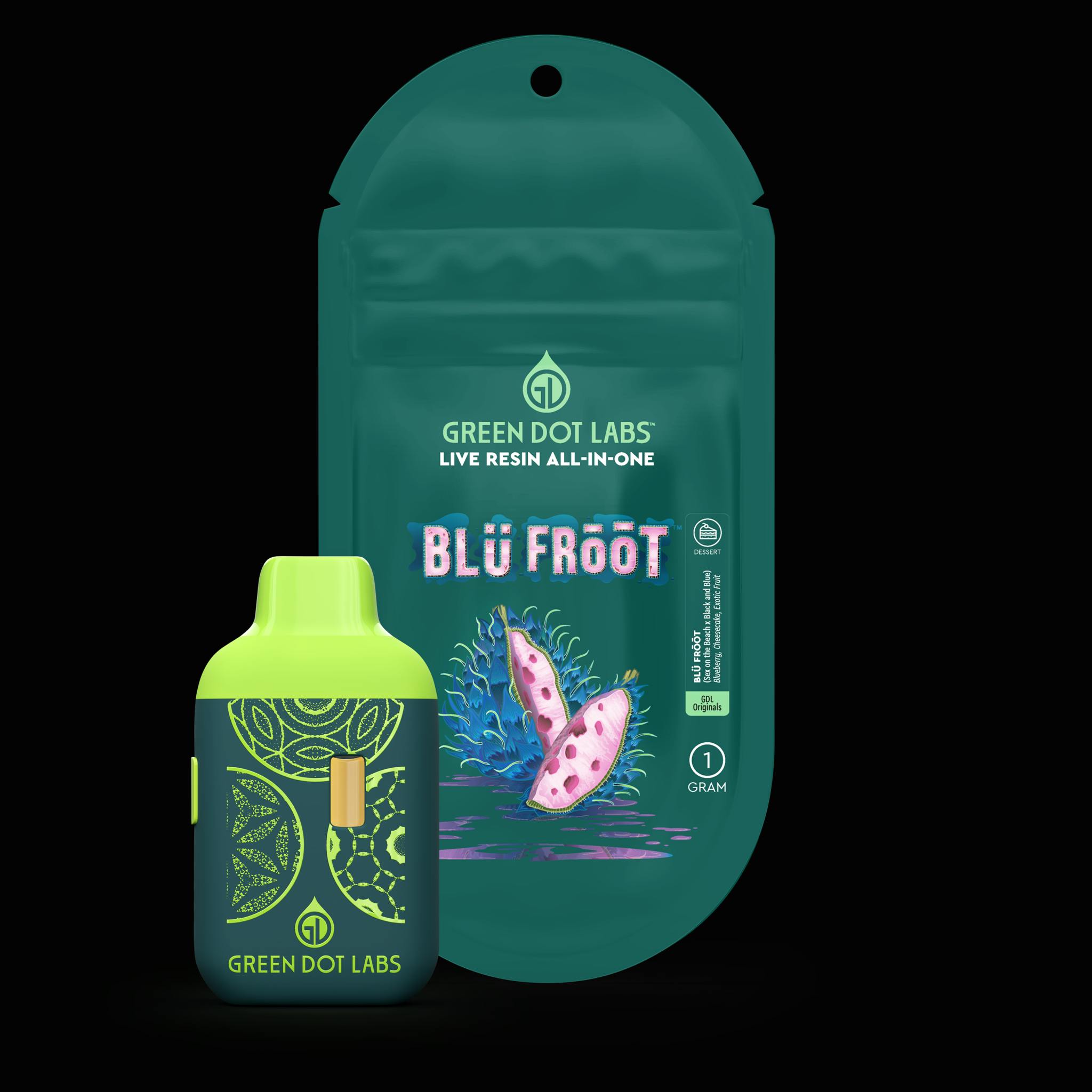 Green Dot BLM Live Resin AIO Disposable Cartridge 1g - Rainbow Belts V2