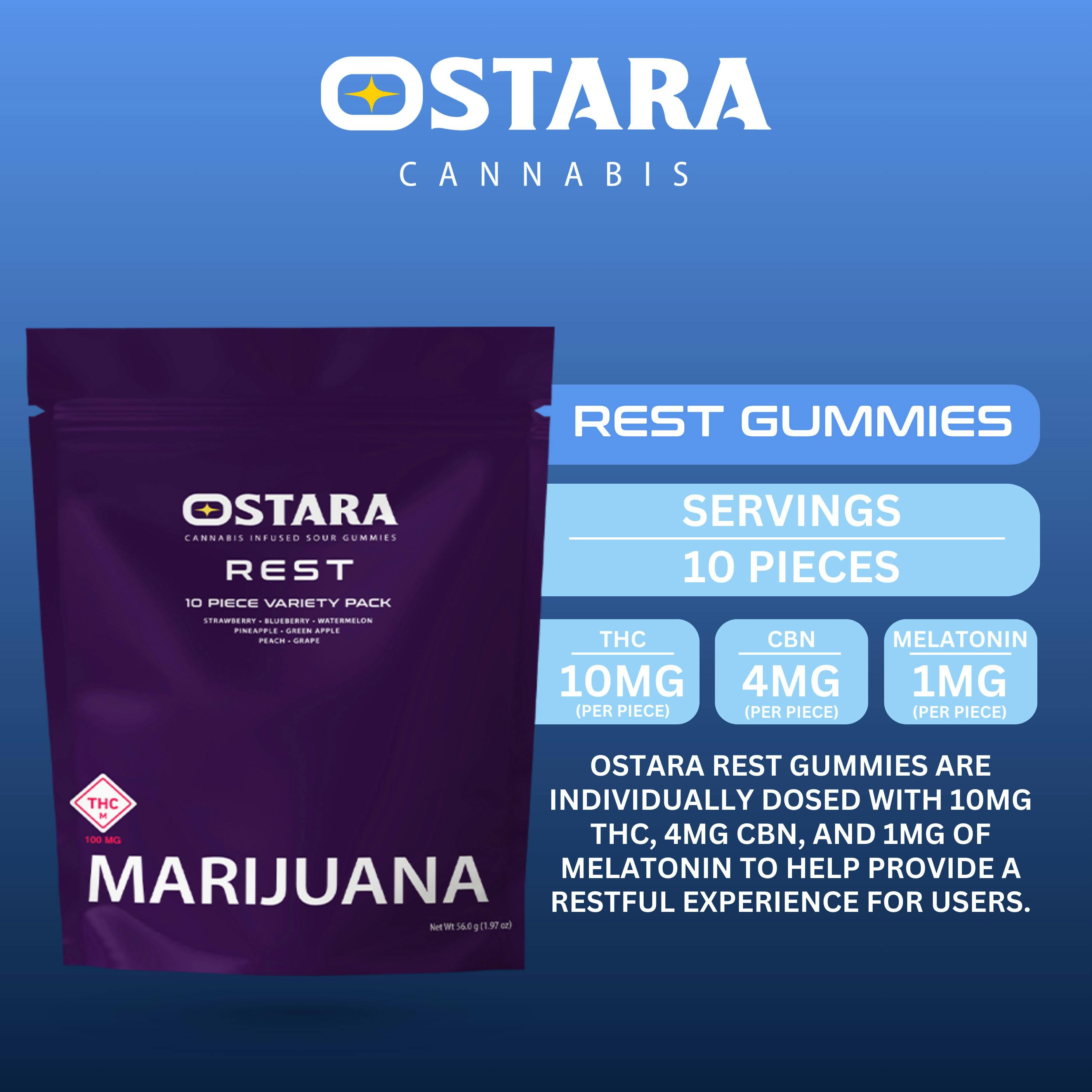 Ostara - Rest Sour Assorted Gummies - 100mg (10pk+CBN/Melatonin)