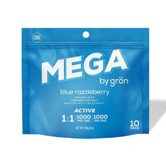 Gron - 1000mg MEGA Pearls (10pk) - SATIVA 1:1 Blue Razzleberry (THC/CBG)