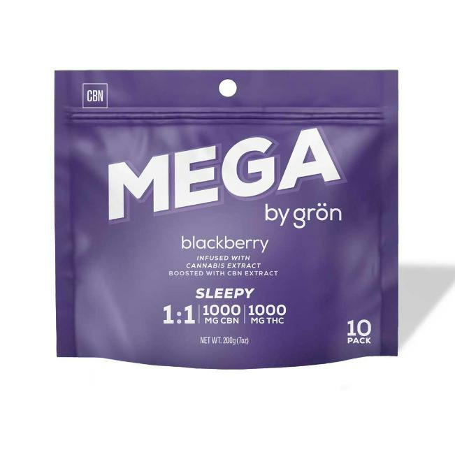 Gron - 1000mg MEGA Pearls (10pk) - INDICA 1:1 Sleepy Blackberry (THC/CBN)