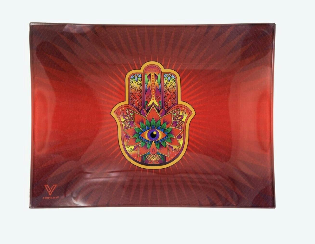 Glass Tray - Small - Hamsa - Red