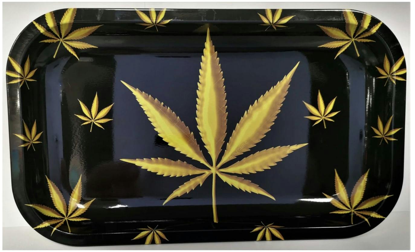 Marijuana Leaf Rolling Tray - Medium- Gold Leaf
