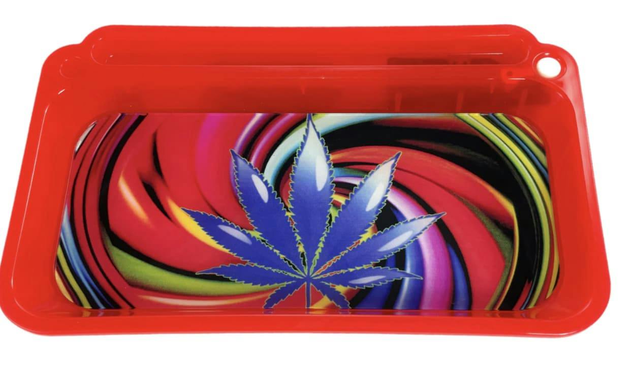 LED Rolling Tray- Medium - Red Rainbow Swirl - Red Rainbow Swirl