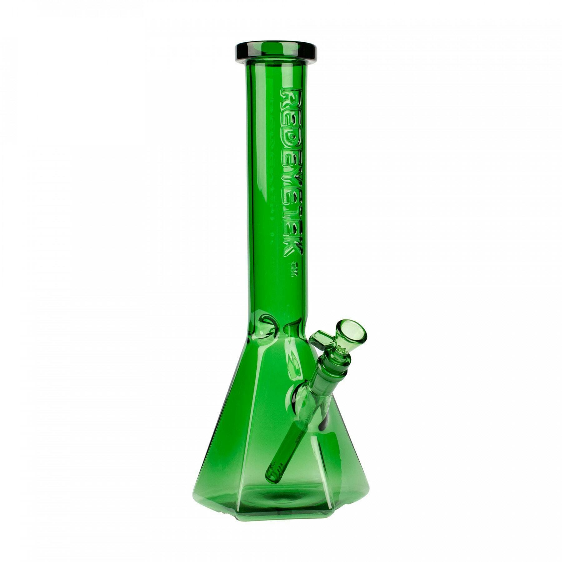 15" Green Hextatic Tube W/Six Sided Pyramid Base & Embosse