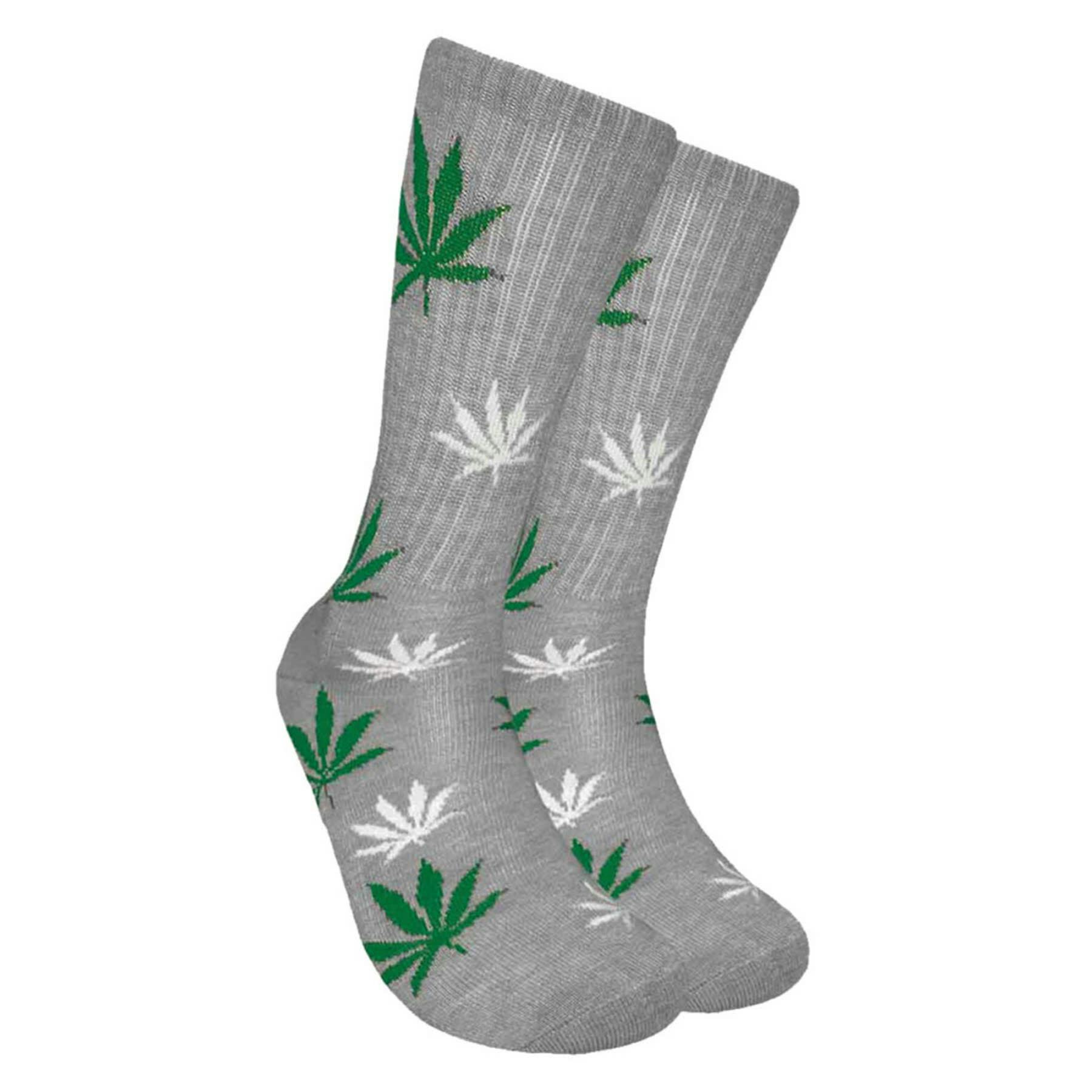 Gray with Green and White Leaf Socks