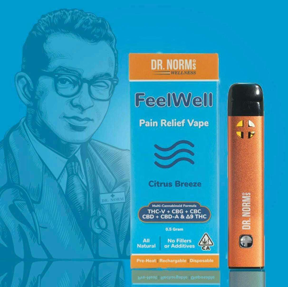 Dr. Norm's - Feelwell Citrus Breeze Pain Relief Vape Pen 0.5g - 1 gram at Goldenhour Collective - Point Arena