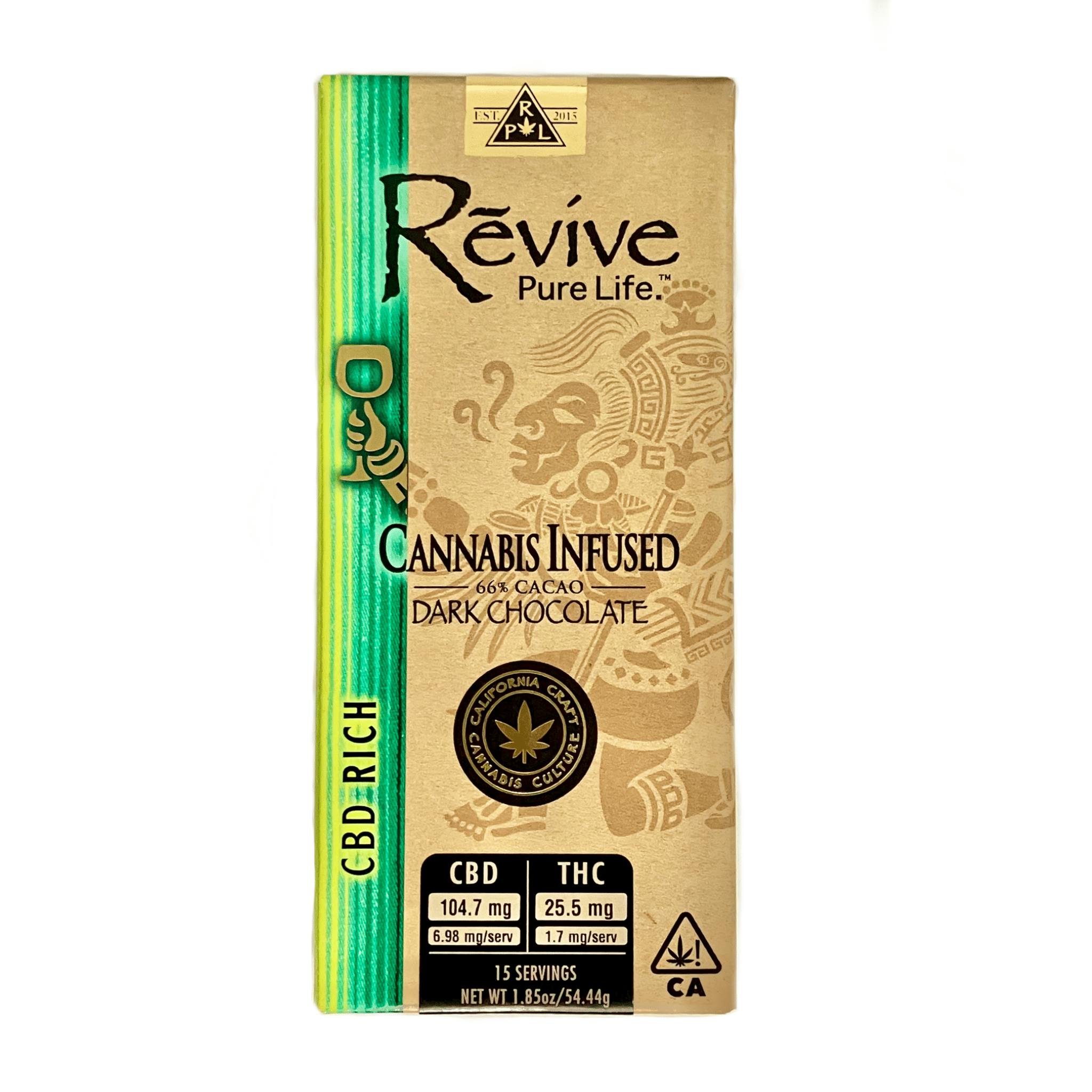 Revive Pure Life - Dark Chocolate CBD Bar 100mg at Goldenhour Collective - Point Arena