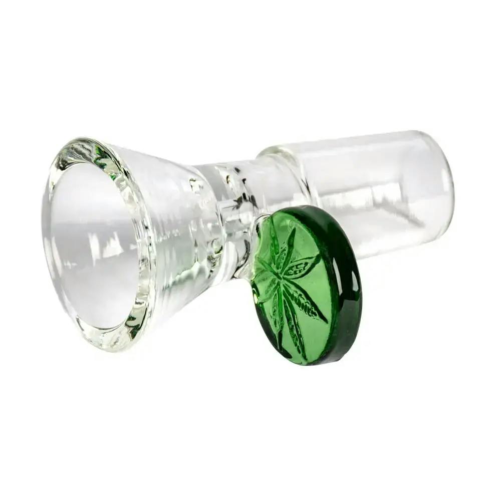 Red Eye Glass, 19mm Leaf Stamped Handle Cone Pull-Out - Green