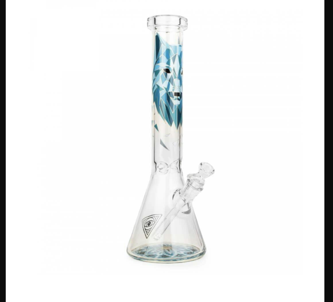 Red Eye Glass 15" Wolf Lion Beaker Tube W/Matching Fillacello Artwork