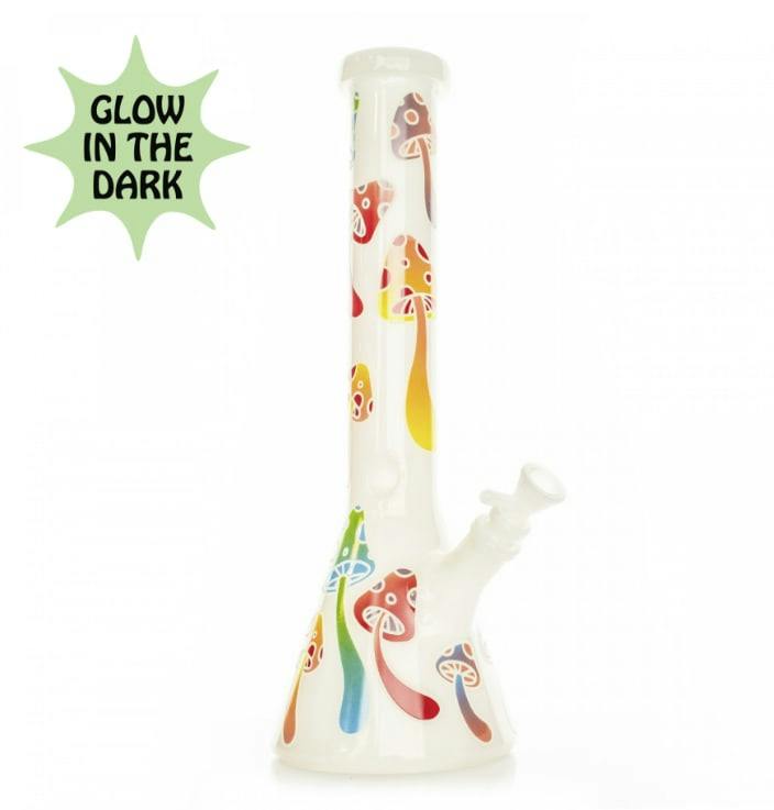 15" Glow-in-the-Dark Mushroom Magic Beaker Base Water Pipe - WHITE