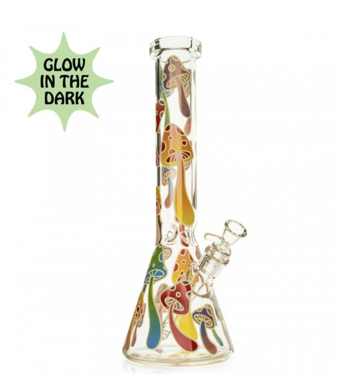 15" Glow-in-the-Dark Mushroom Magic Beaker Base Water Pipe - CLEAR