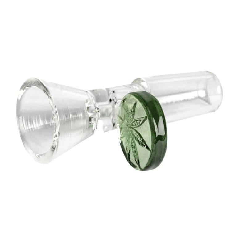 14mm Bowl w/leaf Stamped Handle - GREEN