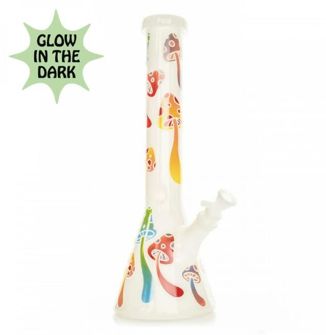 15" White Glow-in-the-dark Mushroom Magic Beaker Bong