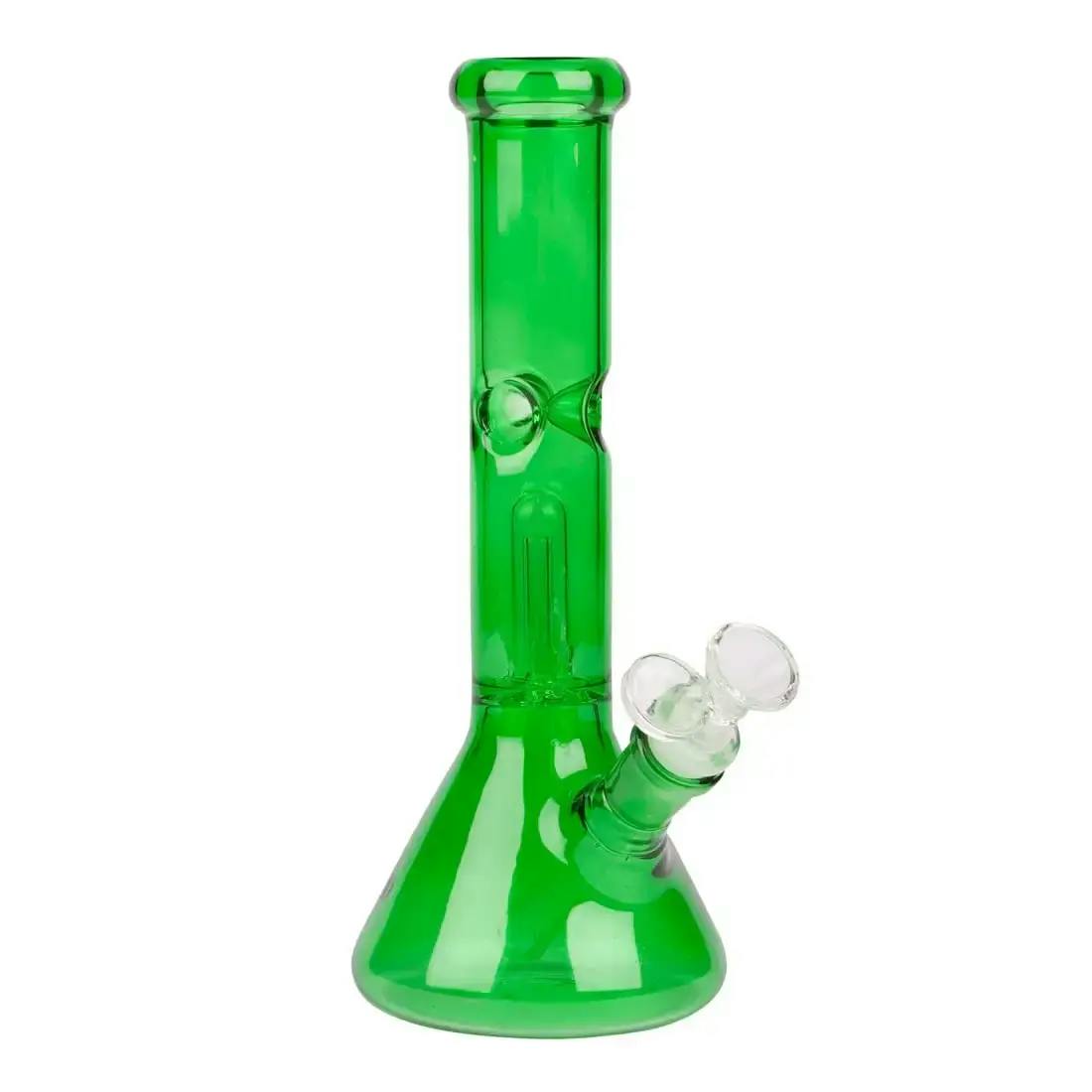 10" Tall Dark Green Day Glow Beaker Tube Bong w/ Dome Perc | West Coast Gifts