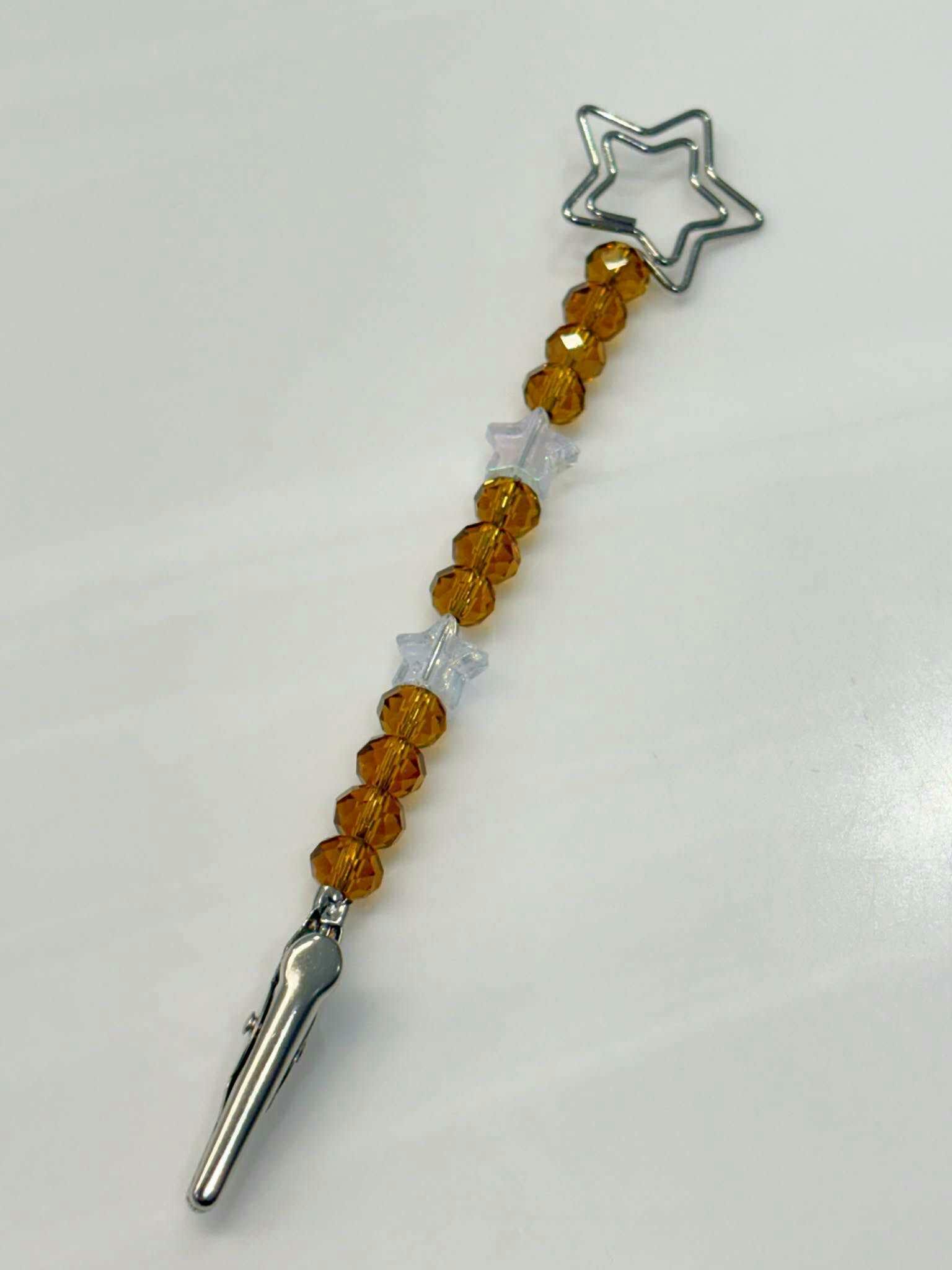 Bud Kitten Beaded Star Roach Clip - Gold with Clear Stars