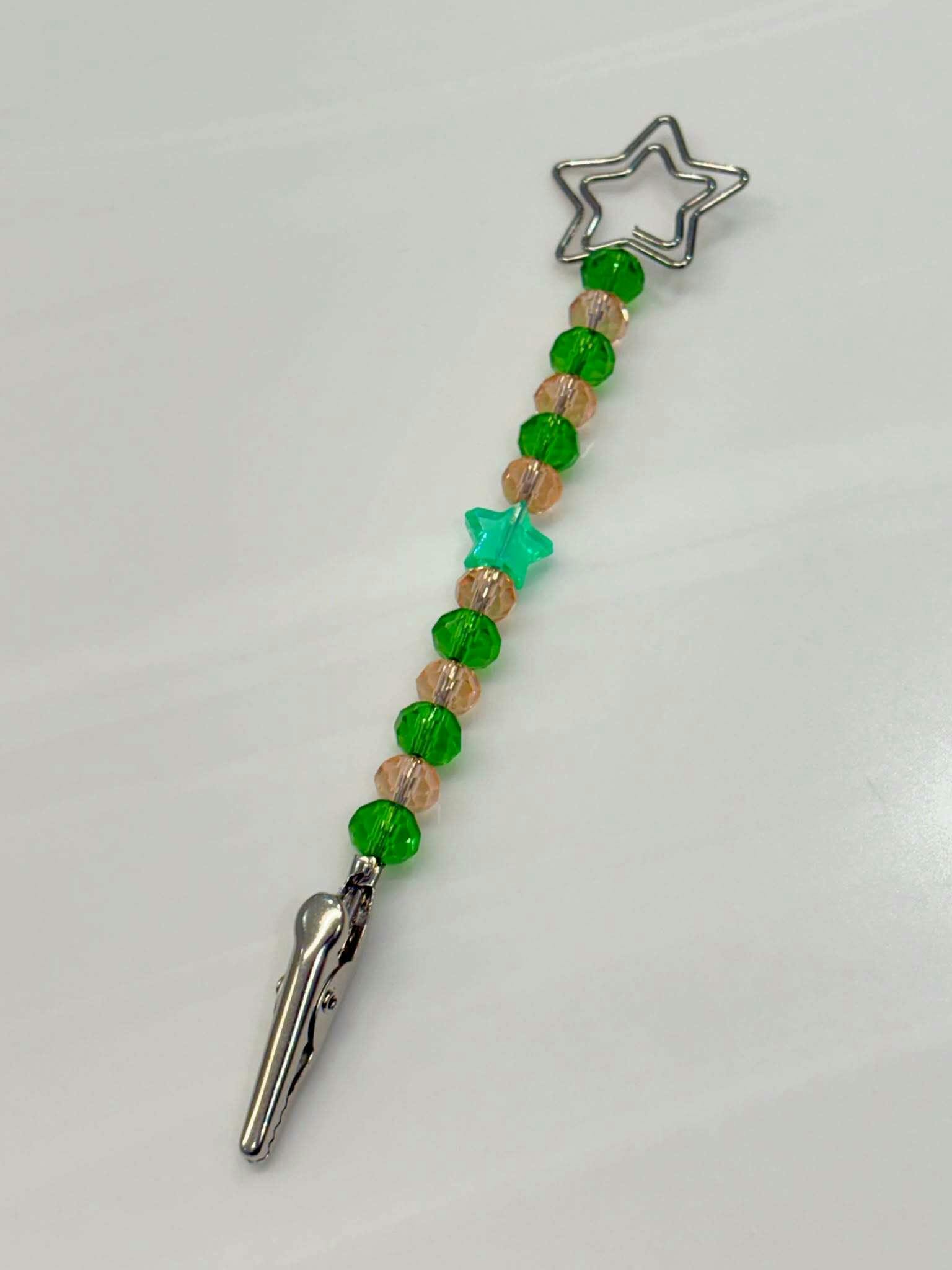 Bud Kitten Beaded Star Roach Clip - Green and Pink with Green Star