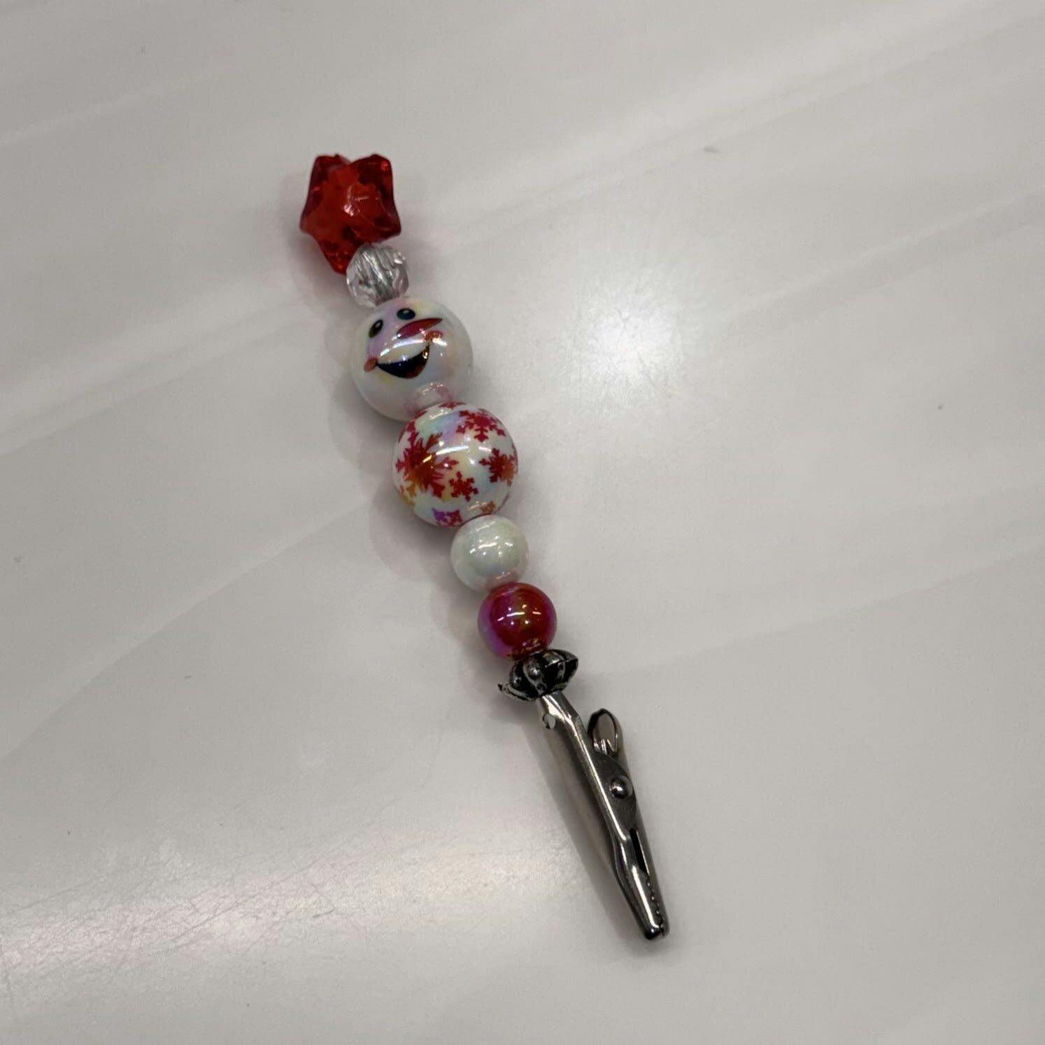 Red Pearl Christmas Snowman Roach Clip
