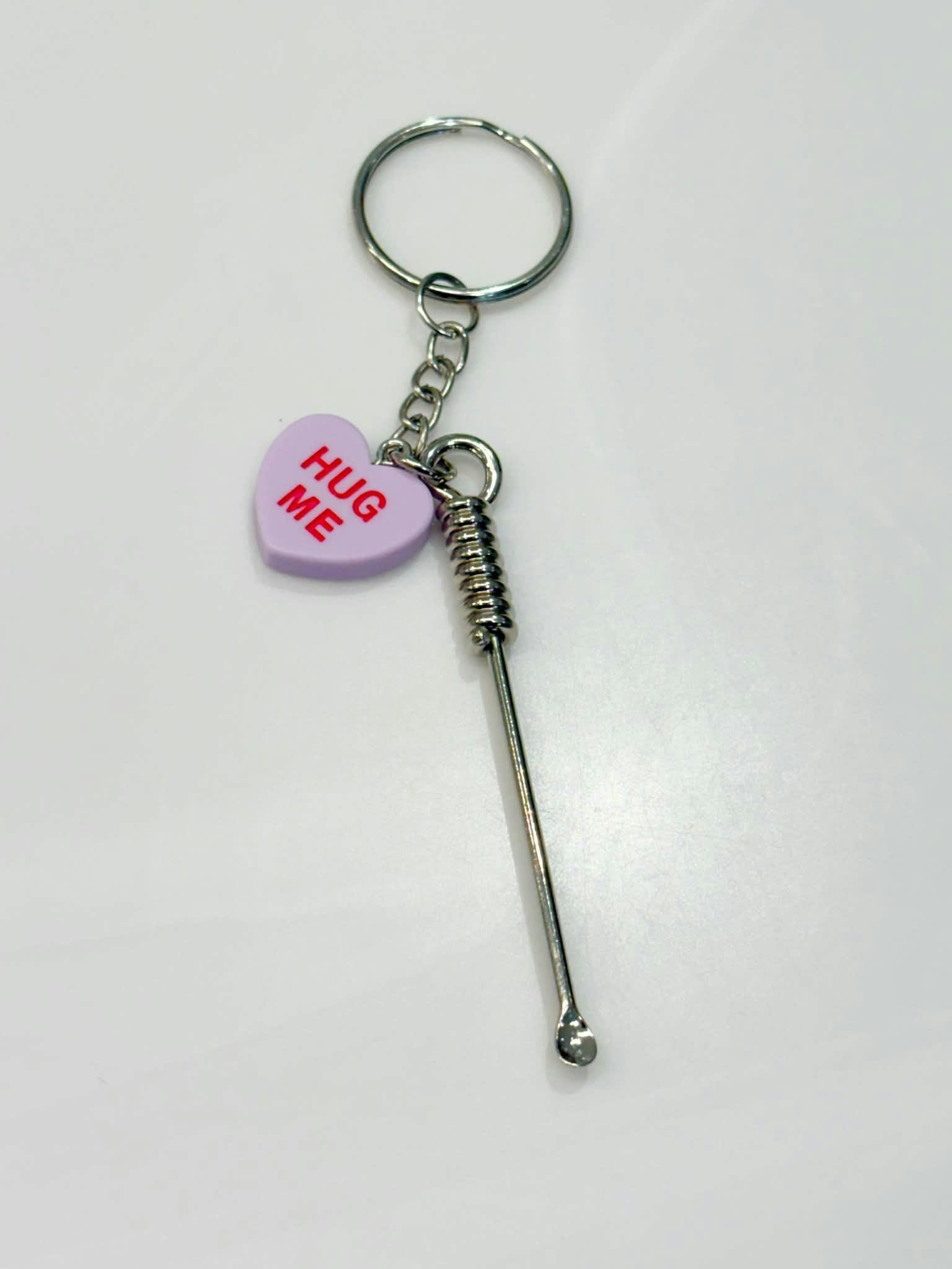 Bud Kitten Dab Tool Keychain - Silver + Hug Me Heart
