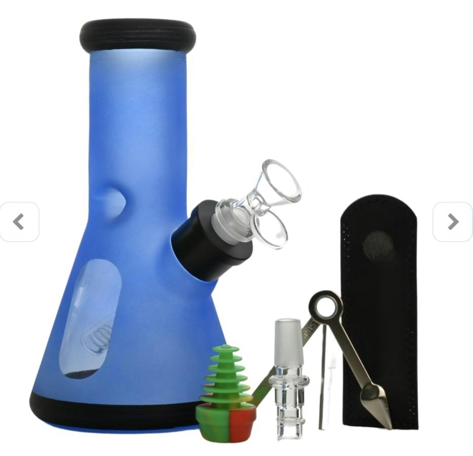 BLUE - 8" Frosted 6-in-1 Glass Bong Kit