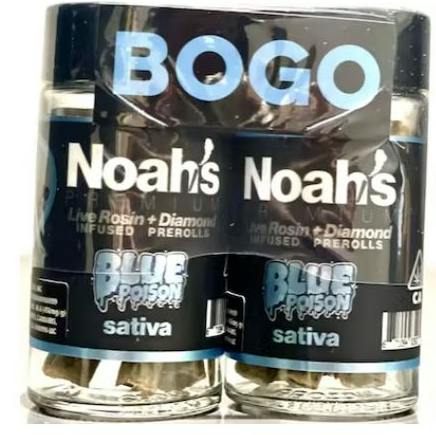 NOAH'S PREMIUM - 5G Live Rosin Diamond Infused 5pk Prerolls | SATIVA Blue Poison BOGO
