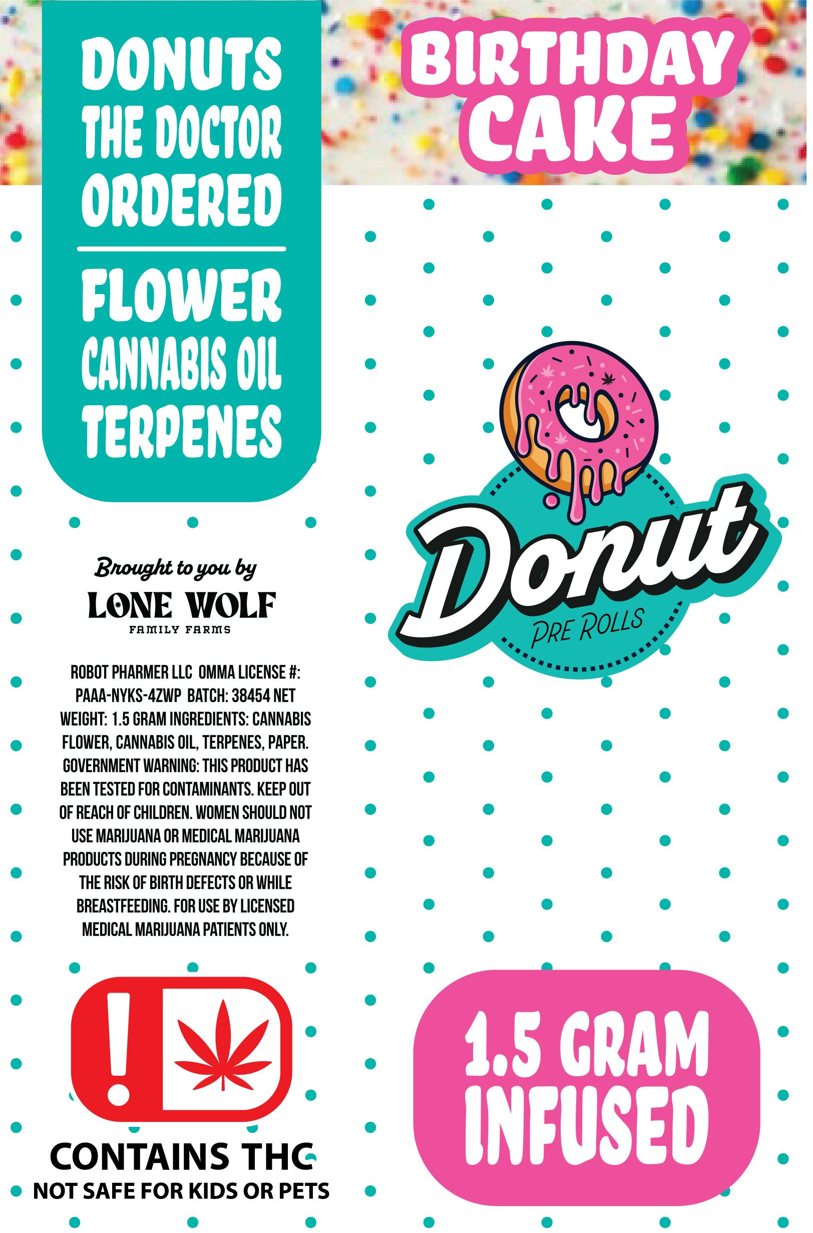 Donut 1.5g Infused Preroll - Birthday Cake
