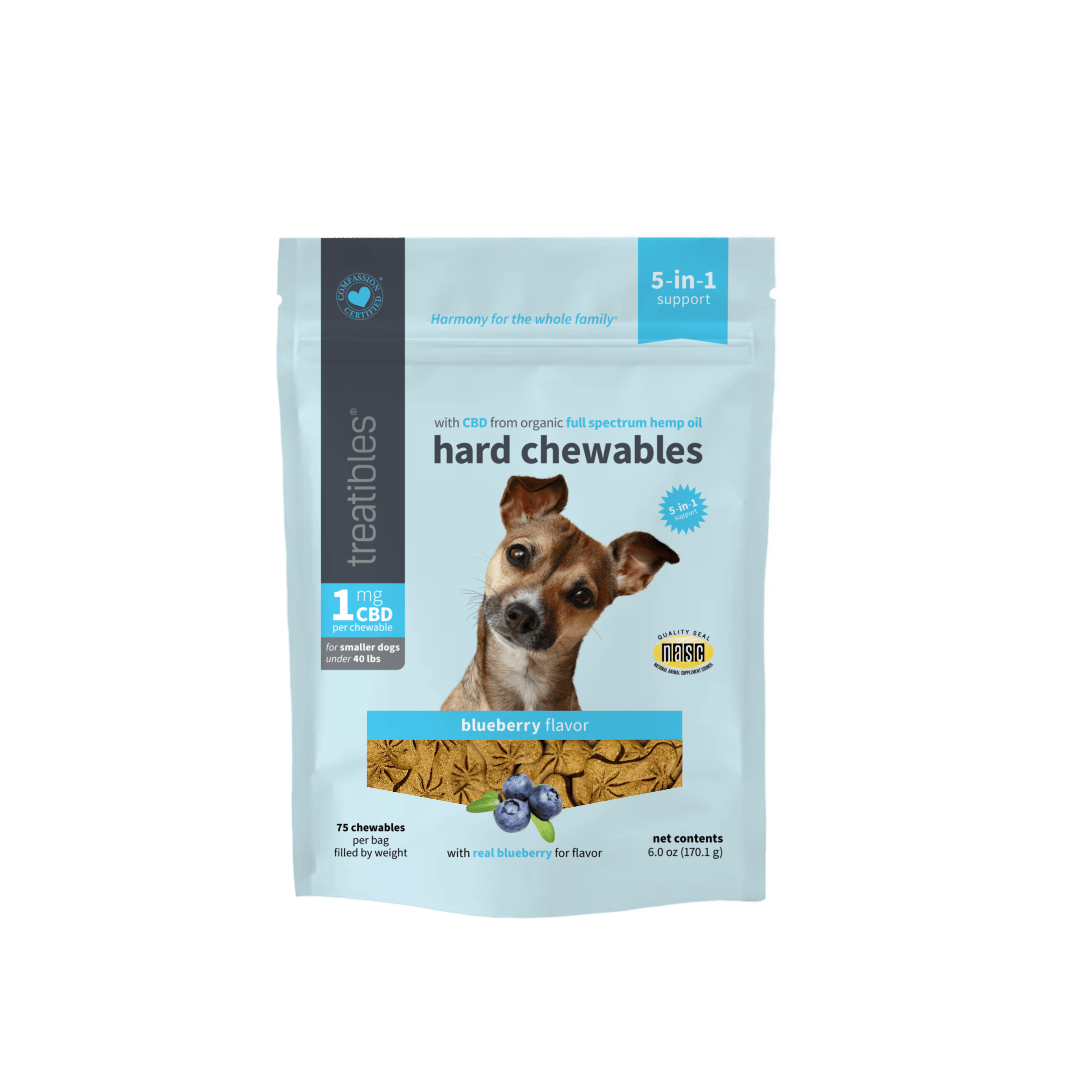 Pet CBD - Treatibles - Dog Hard Chews Blueberry - 75ct - 75mg CBD (1mg/treat) $30