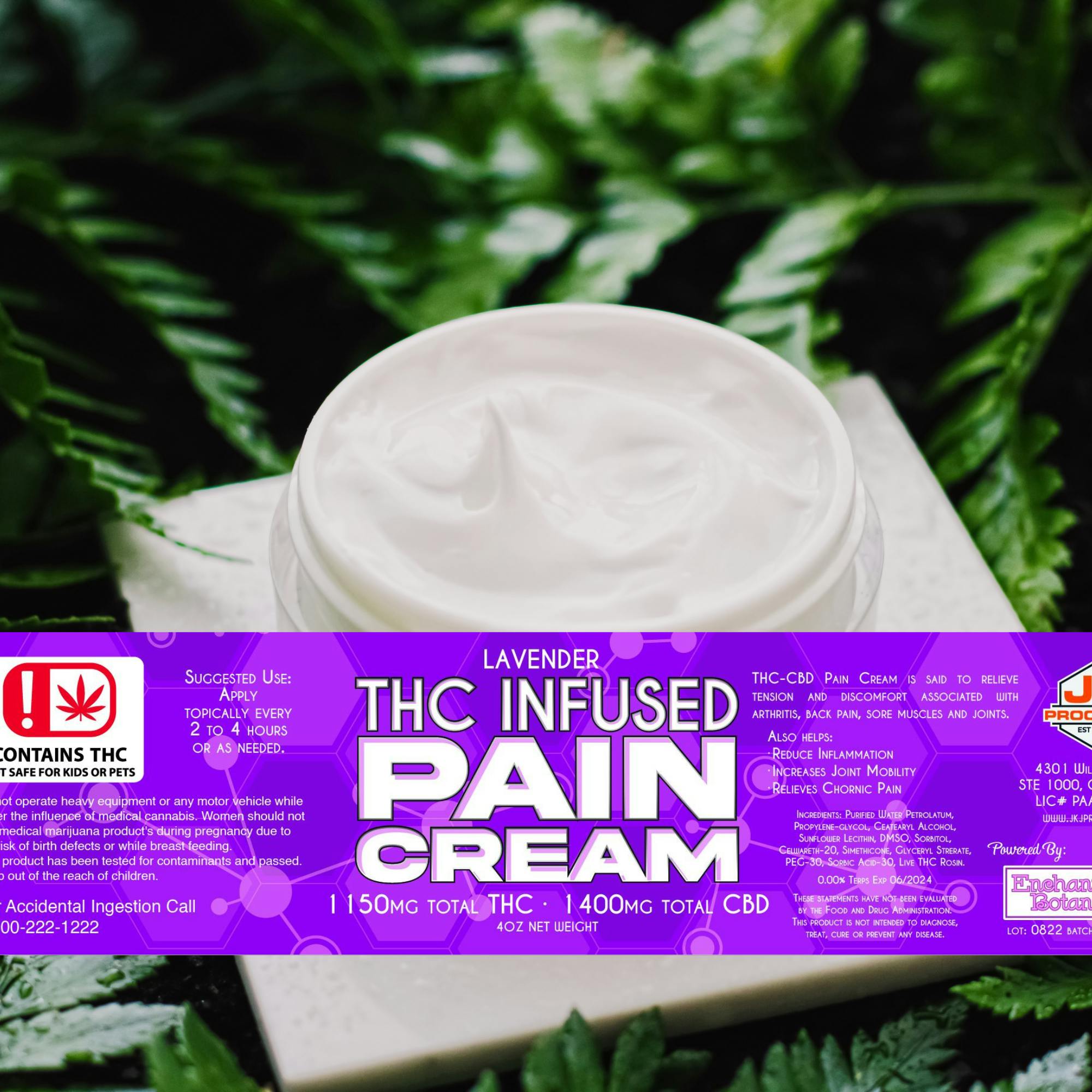Enchanted Botanicals 1000mg THC : 600mg CBD Lavender Topical Pain Cream