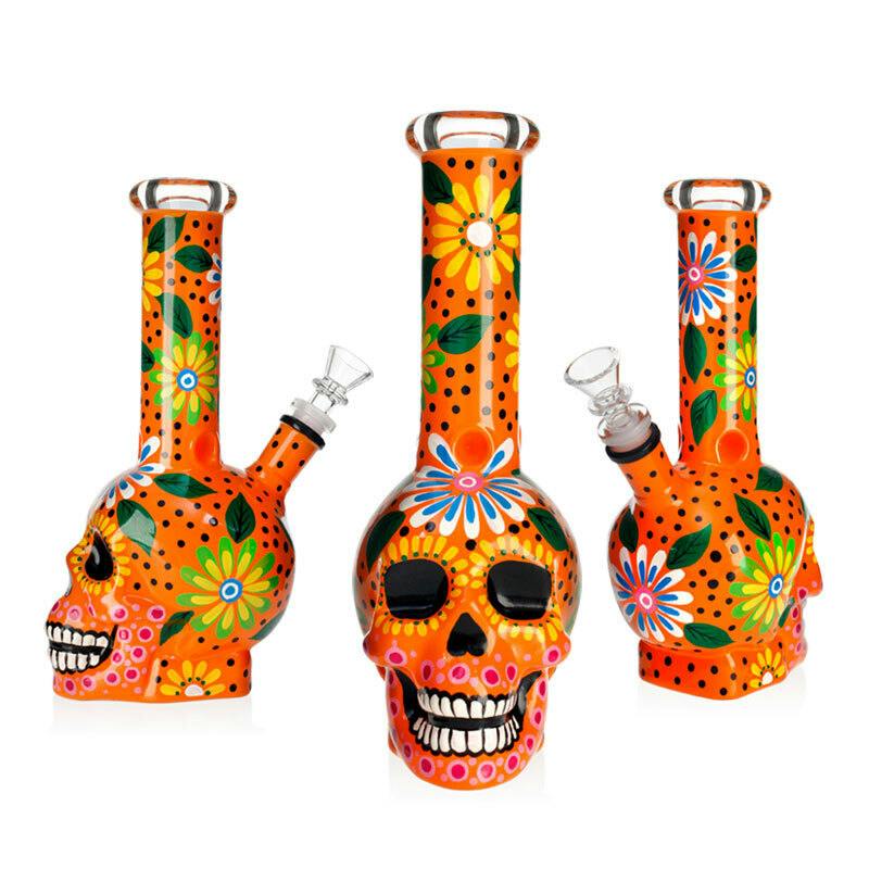 Floral Fiesta Skull Bong - 10"