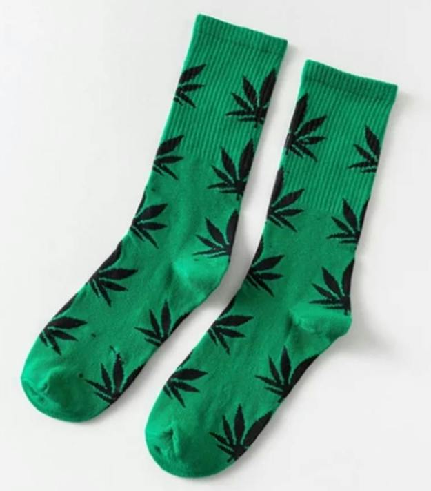 Green & Black Weed Leaf Socks - Accessories - One Size