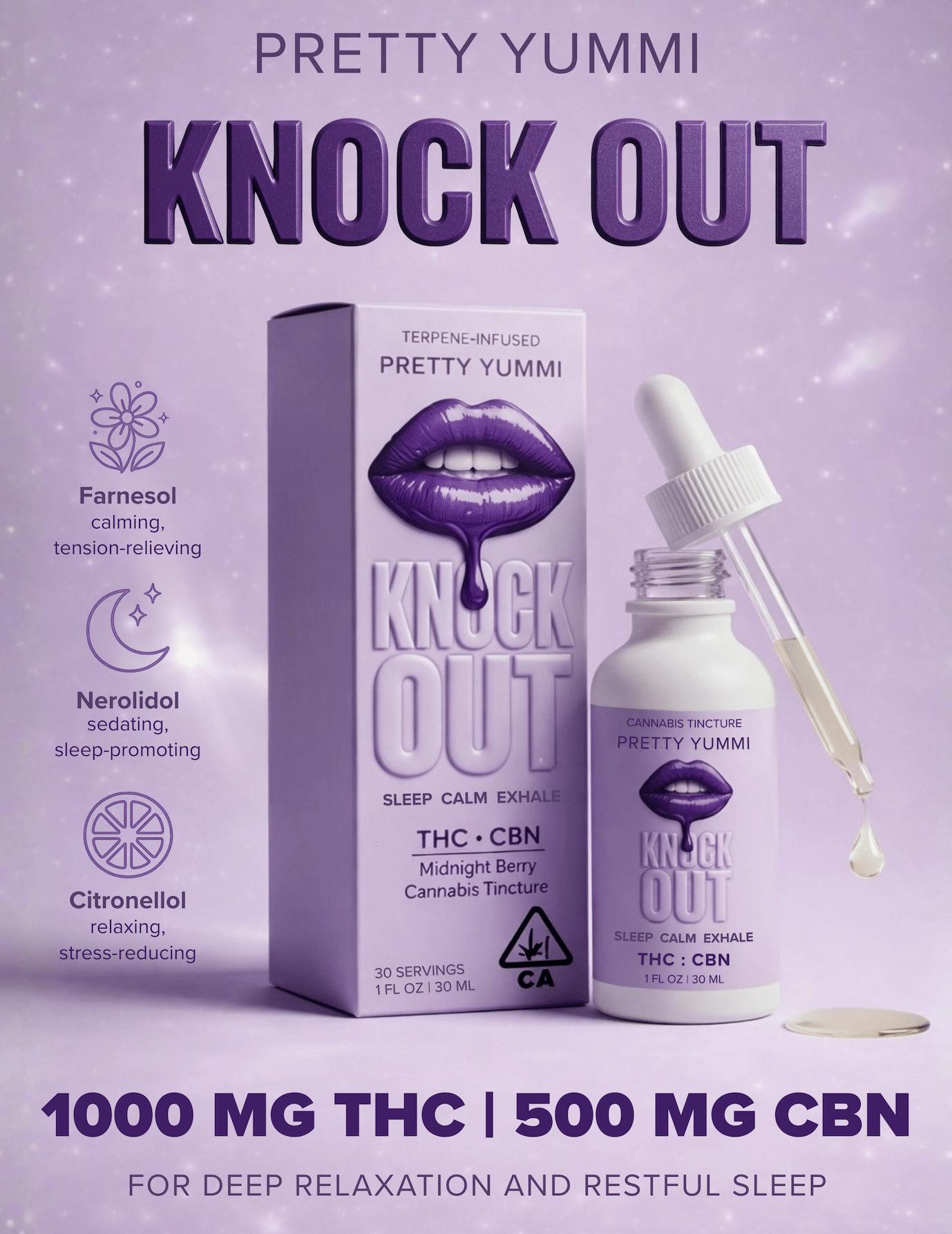Pretty Yummi Knock Out Tincture 2:1 THC:CBN