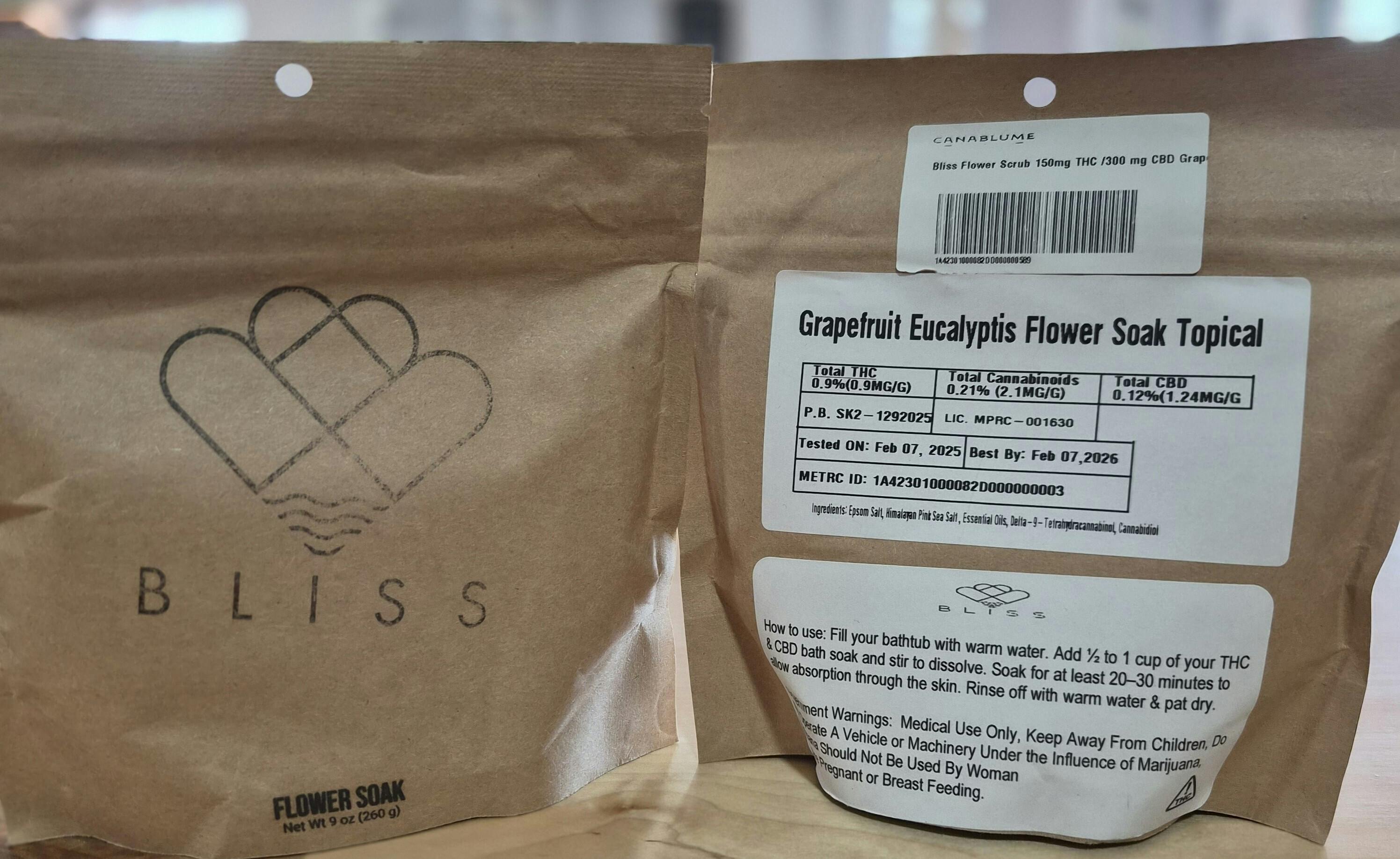 Bliss 710 - Grapefruit Eucalyptis Flower Soak - 150mg THC:300mg CBD at Canablume Dispensary, LLC