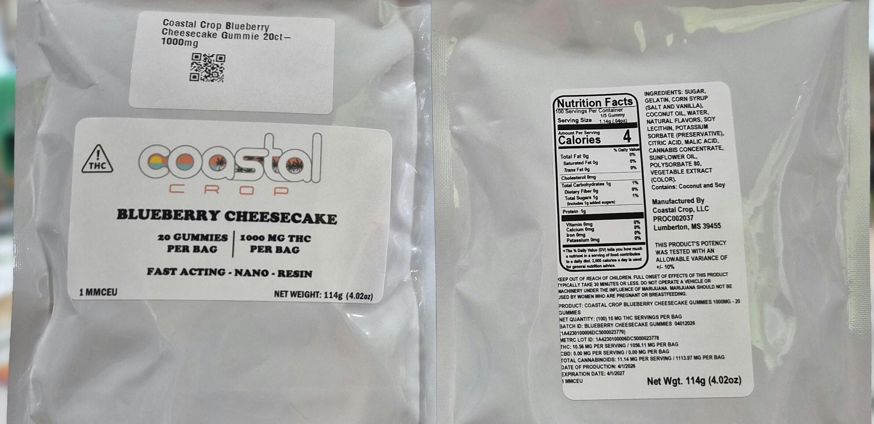 Coastal Crop - Blueberry Cheesecake Nano Resin Gummies - 1000mg