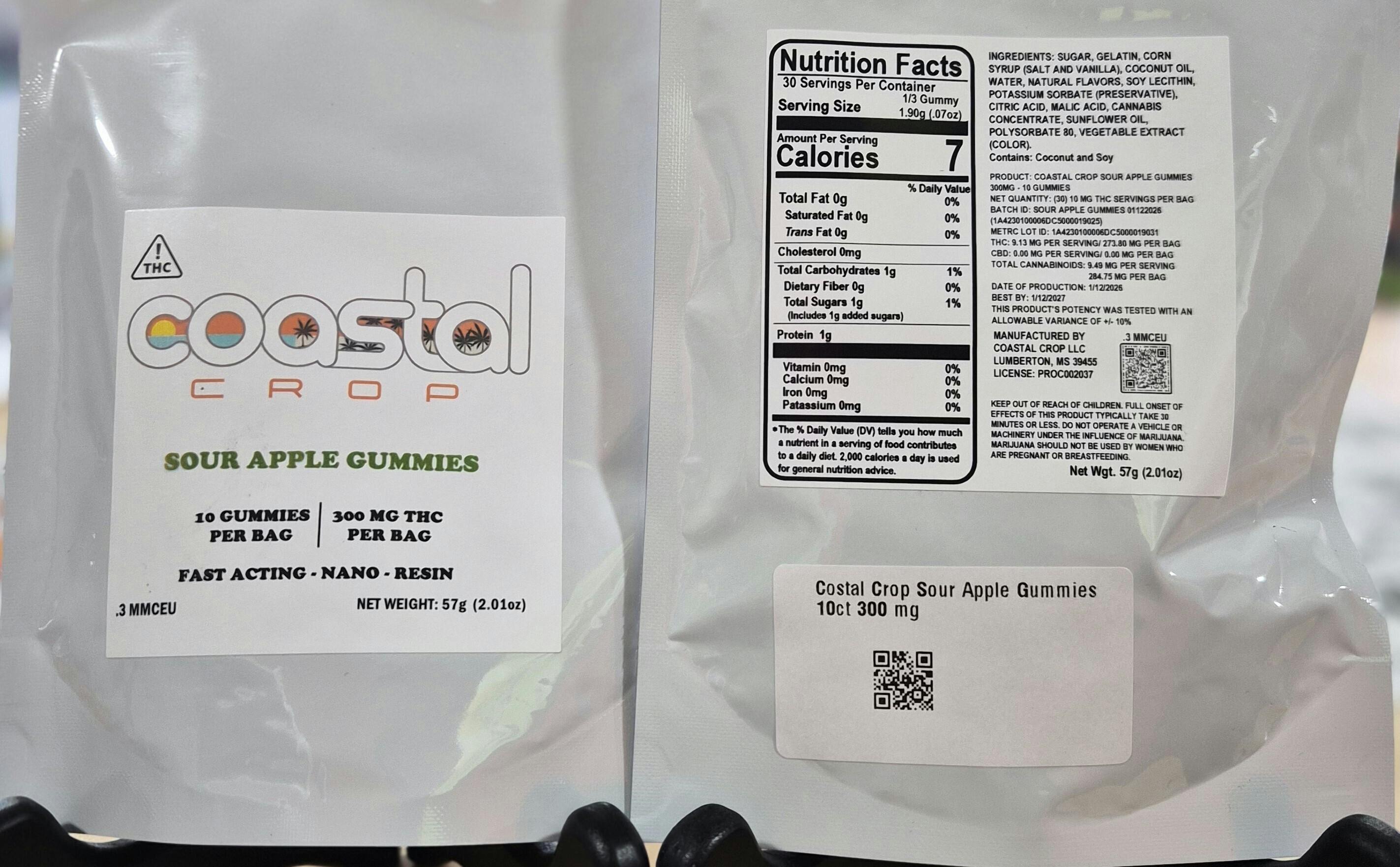 Coastal Crop - Sour Apple Nano Resin Gummies - 300mg