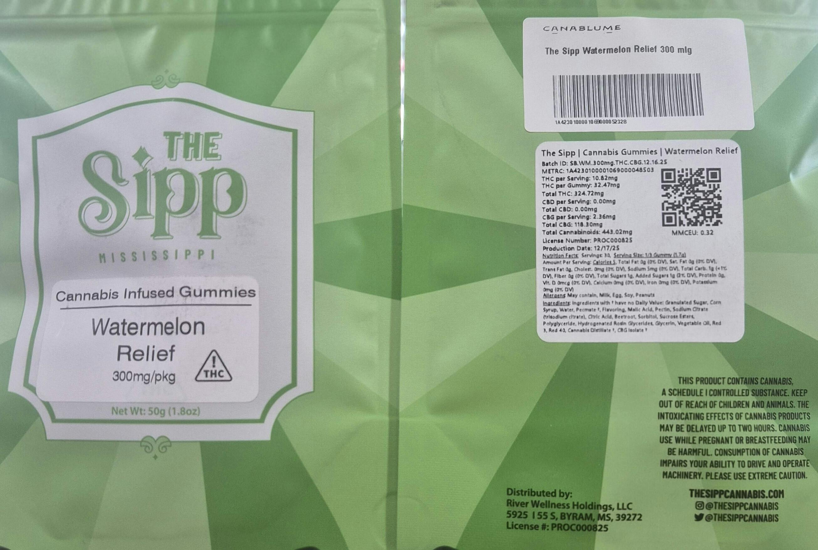 The Sipp - Watermelon Relief Gummies - 300mg