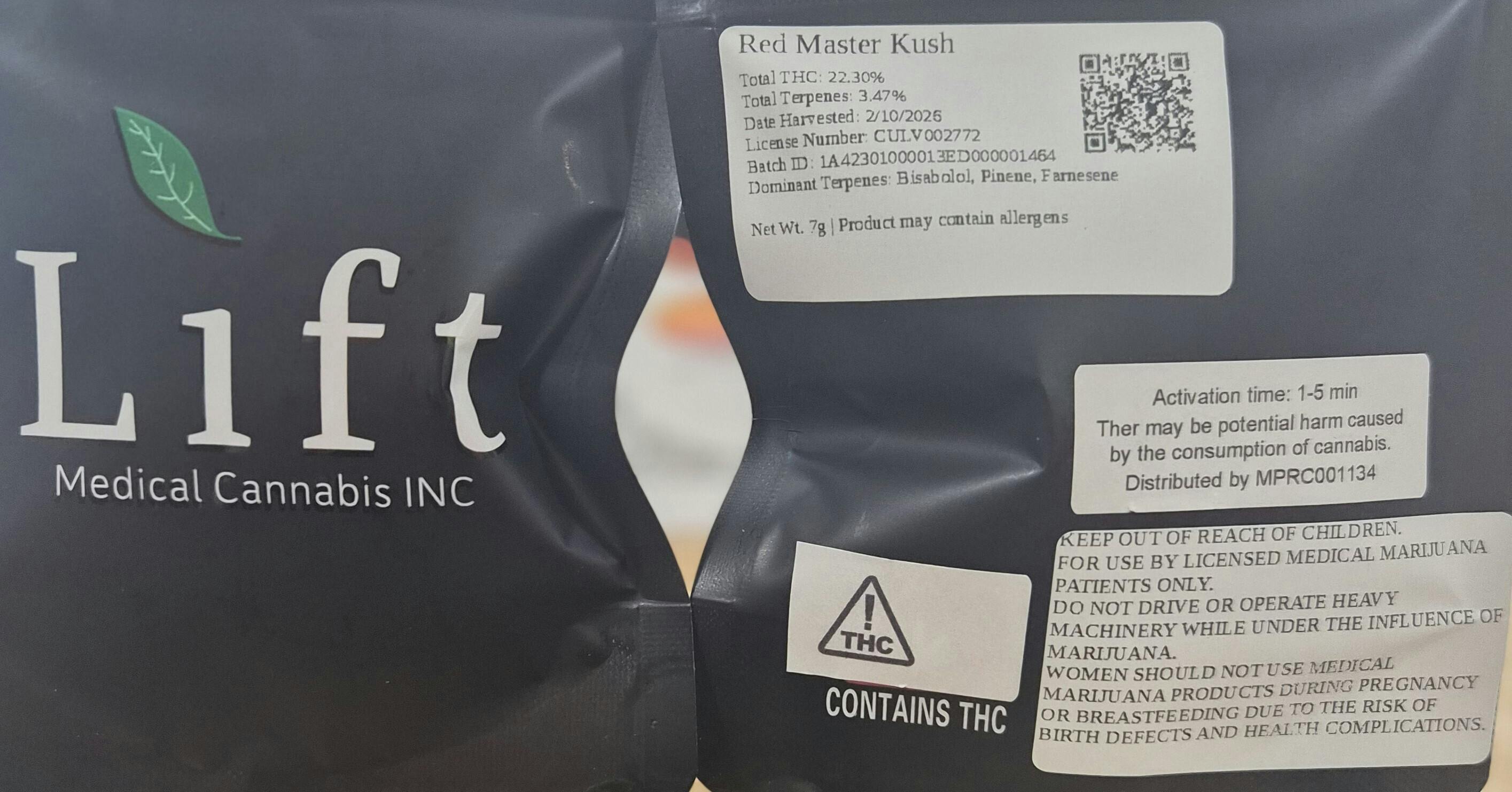Lift Medical Cannabis - Red Master Kush - 3.5g
