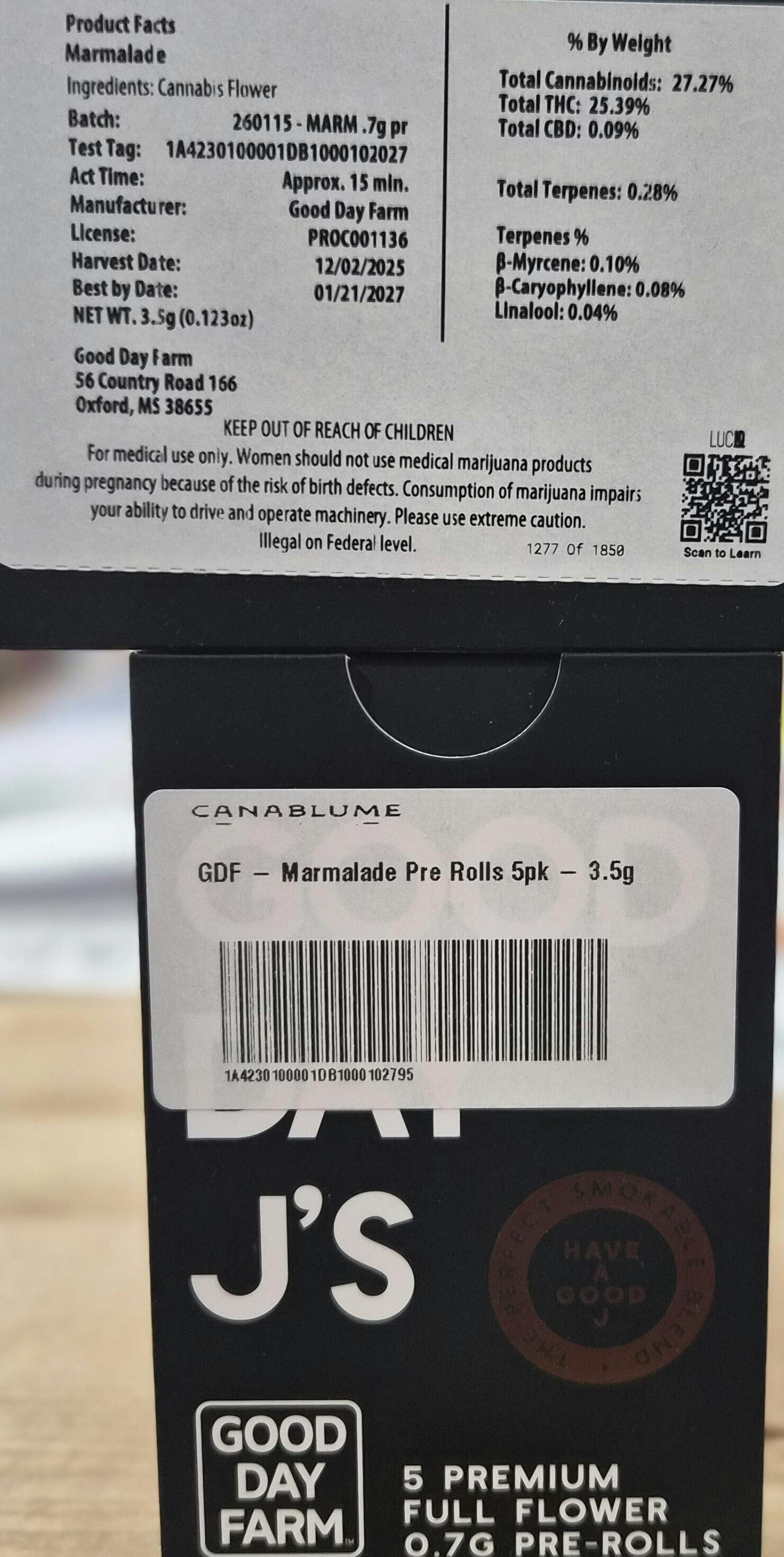 GDF - Marmalade Pre Rolls 5pk - 3.5g