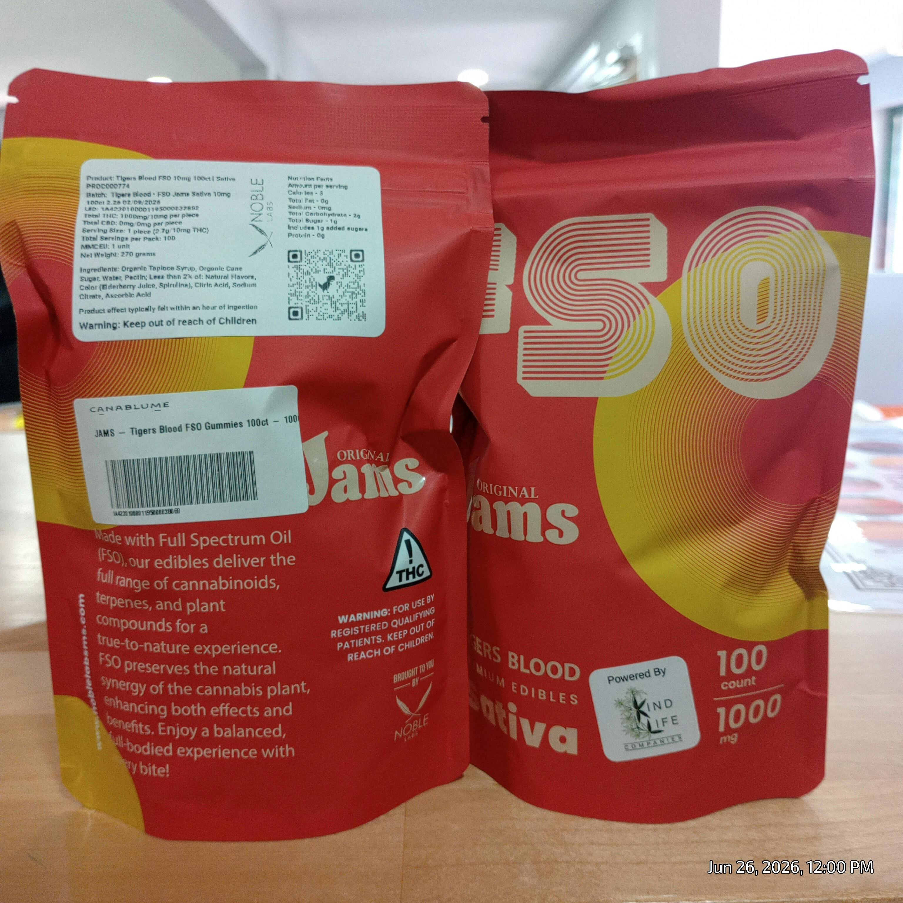 Jams FSO Sativa Gummies 10mg/ 100pk | Tigers Blood by Noble Labs