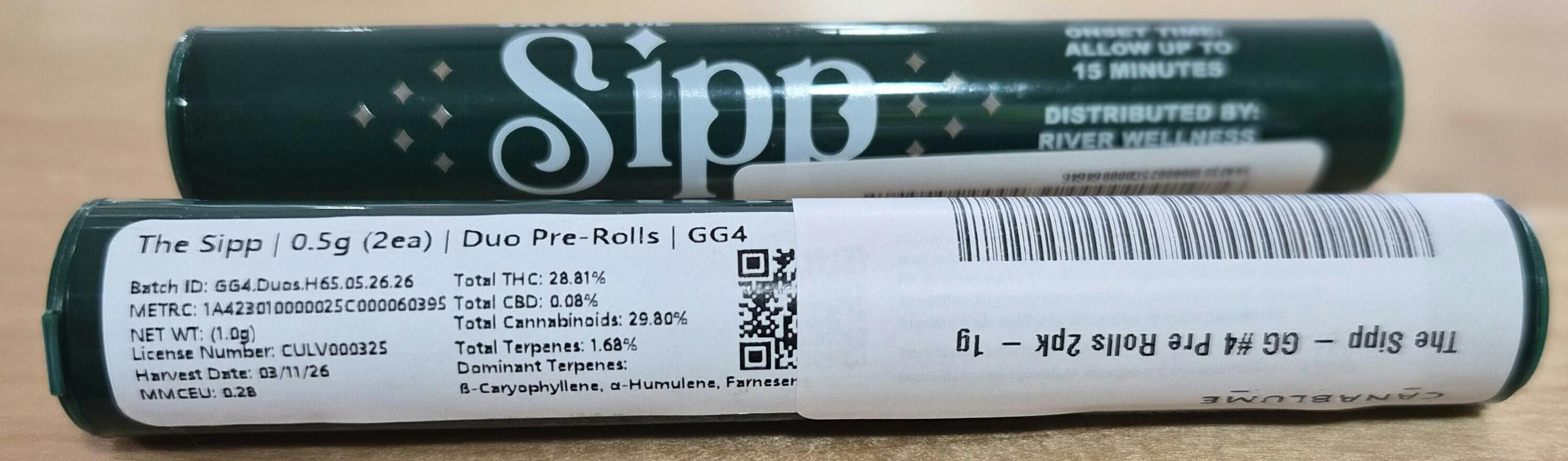 The Sipp - GG #4 Pre Rolls 2pk - 1g at Canablume Dispensary, LLC
