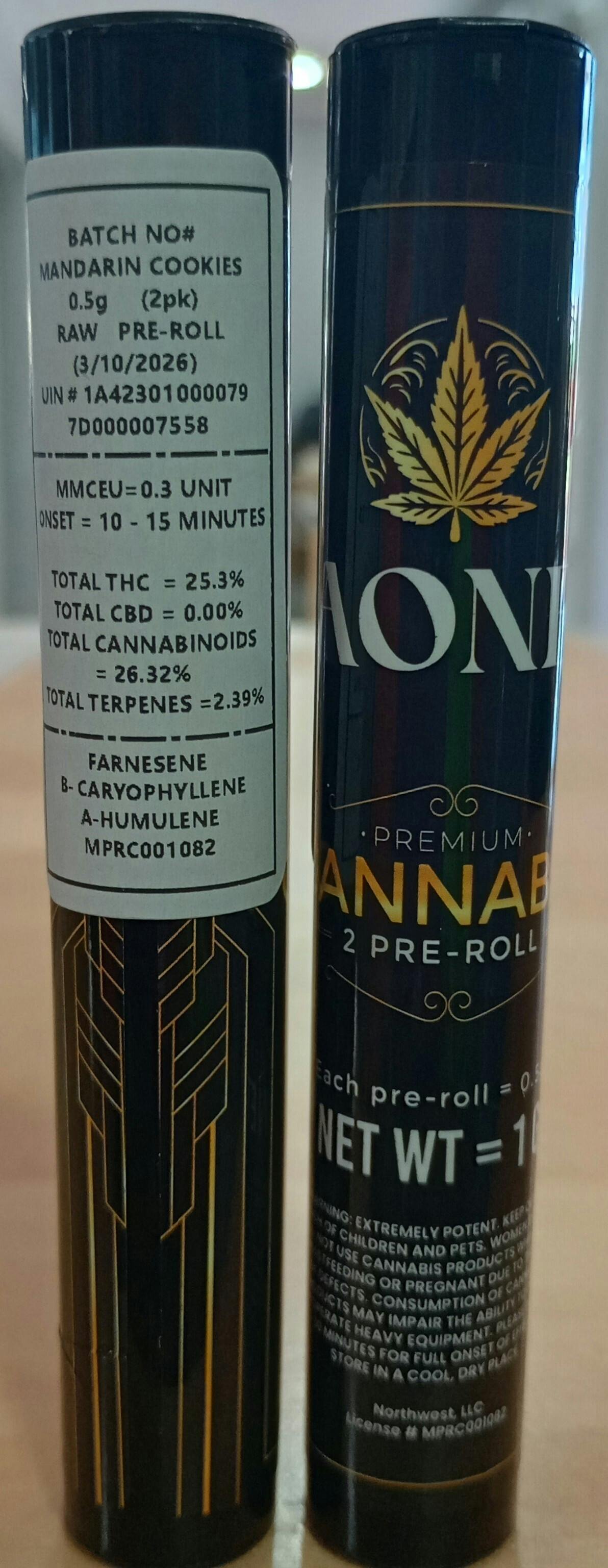 AONE - Mandarin Cookies Pre Rolls 2pk - 1g at Canablume Dispensary, LLC