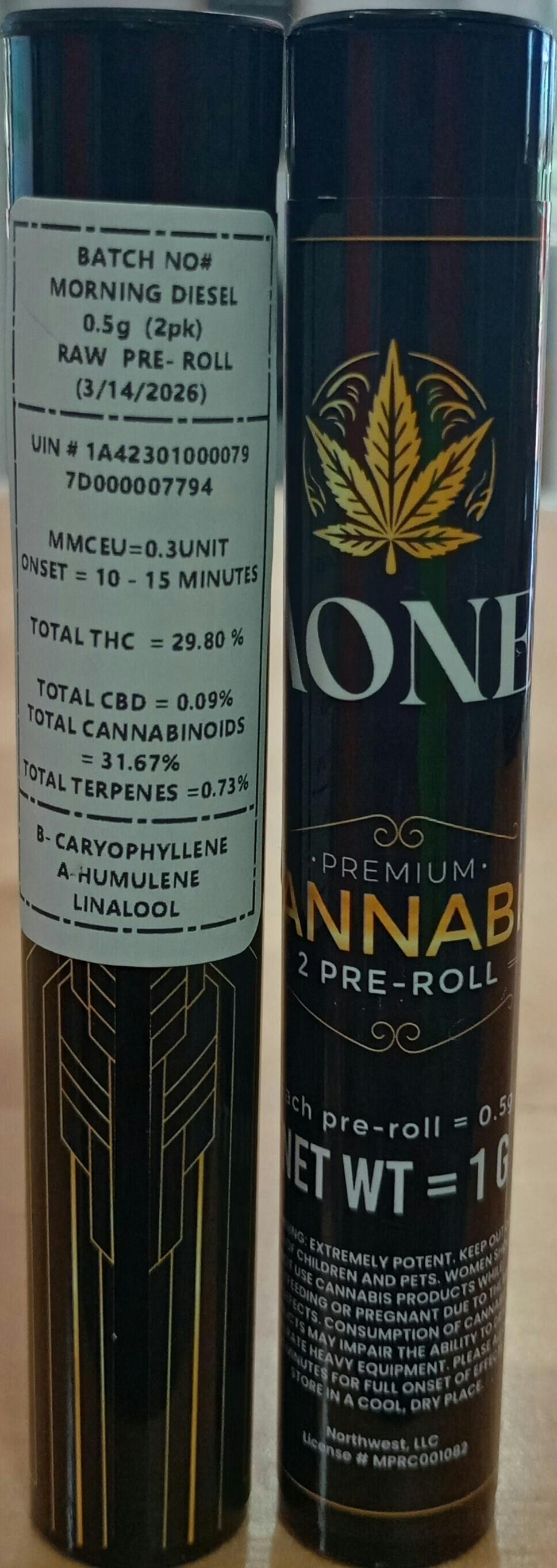 AONE - Morning Diesel Pre Rolls 2pk - 1g at Canablume Dispensary, LLC