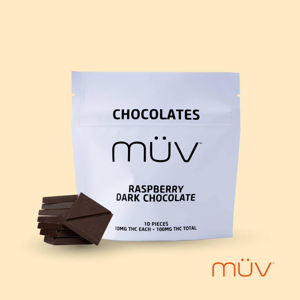MÜV Raspberry Dark Chocolates 100mg [10-Pack] at MÜV Cannabis Dispensary