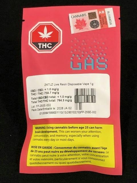 ZKTLZ Live Resin 1g Disposable Vape Pen - (GAS) ZKTLZ Live Resin 1g Disposable Vape